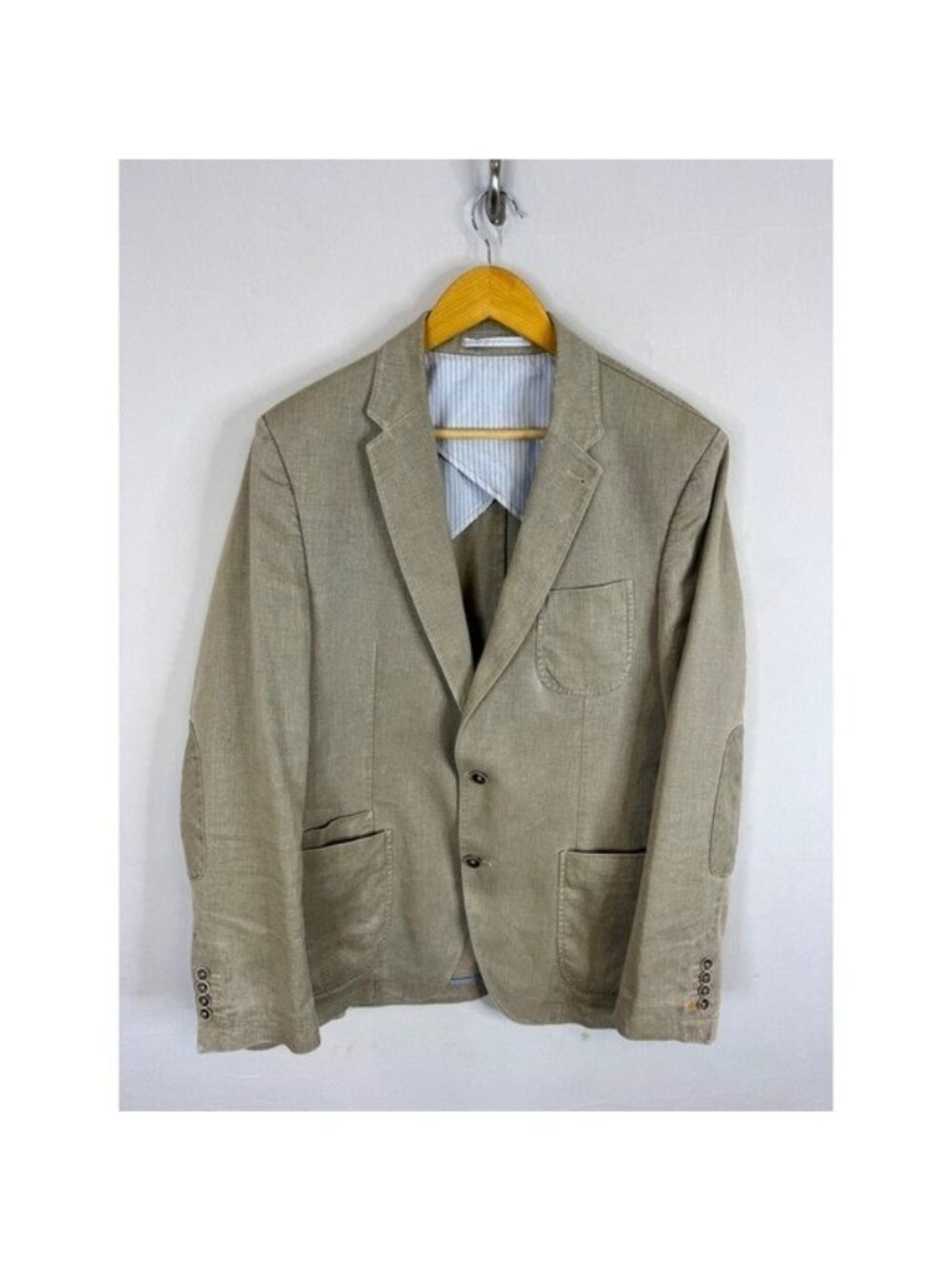 Bugatti Mens 40R Cotton Linen Blazer Jacket Tan Elbow Patches Sports Coat
